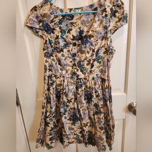 Modcloth Just Ginger Floral Retro Cap Sleeve Dress